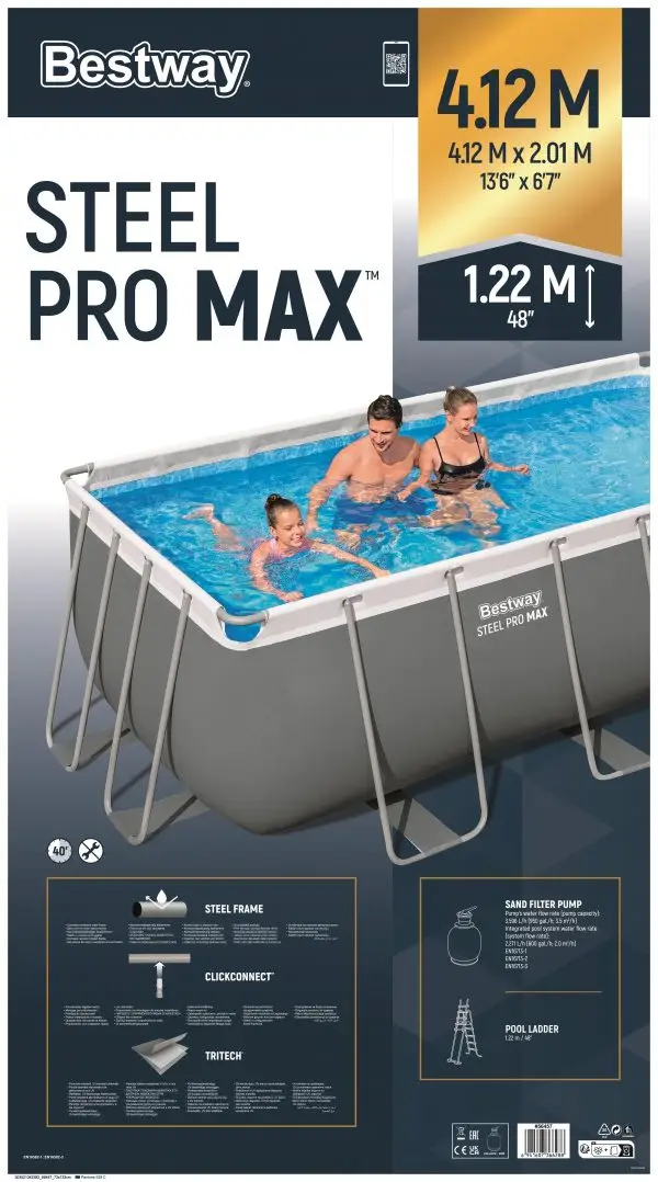 אזל בריכת אולטרה מלבנית 412X201X122 משאבת פילטר דגם 2025 מקט 56456  כולל סולם - מק"ט 56456 יבואן רשמי בסטוואי