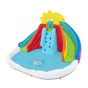 פארק מים מתנפח חדש 2026 דגם גשם של צבעים כולל קיר טיפוס , 2 מגלשת,בריכה ותותח מים מתכוונן  מק"ט 5342P יבואן רשמי בסטוואי